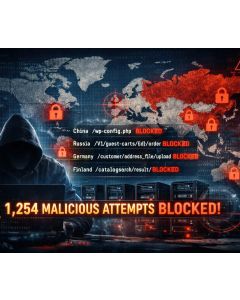 Magento 2 security blog post showing blocked malicious traffic and attack attempts.